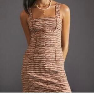 Anthropologie‎ Square neck Slim Mini tank Dress brown tan women's size 14